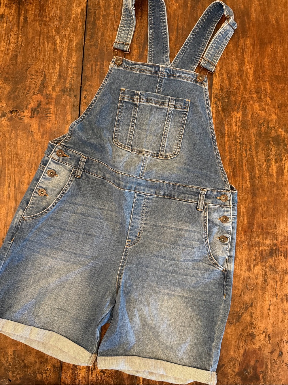 Style & Co Distressed Denim Shortalls Overall Shorts Size medium